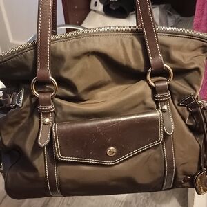 Dooney & Bourke Brown Duffel Bag with Leather Accents